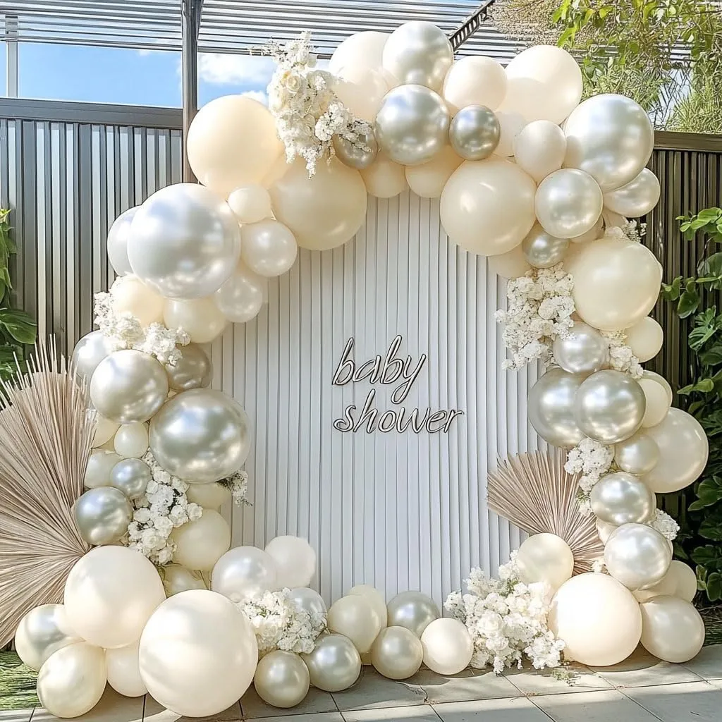 Pearl Balloon Garland Double Stuffed Pearl White Cream Ivory Sand White Pastel Balloons Arch Kit for Wedding Bridal Baby Shower Neutral Anniversary Birthday Party Decorations