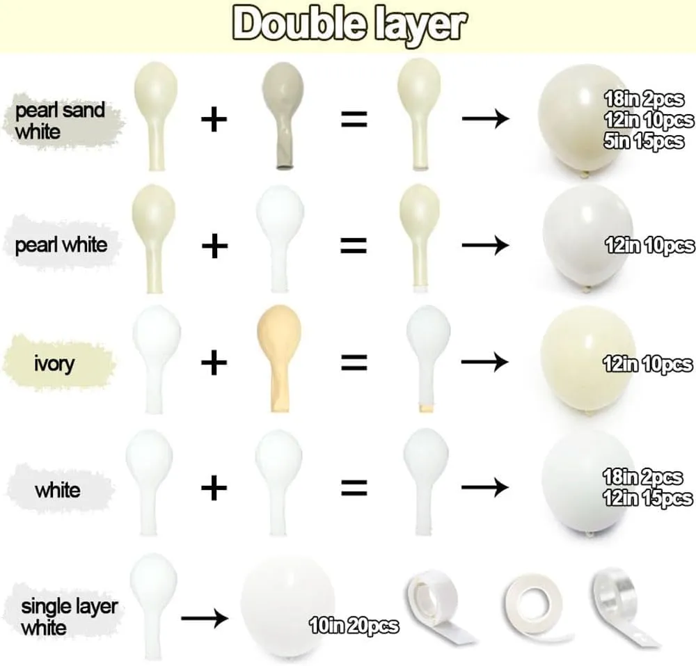 Pearl Balloon Garland Double Stuffed Pearl White Cream Ivory Sand White Pastel Balloons Arch Kit for Wedding Bridal Baby Shower Neutral Anniversary Birthday Party Decorations