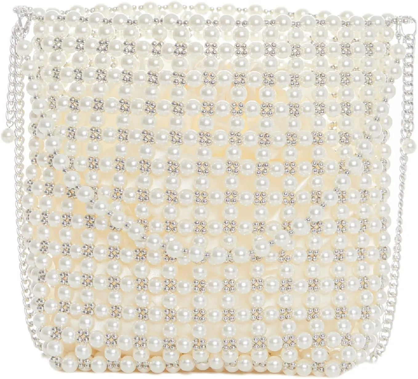 Pearl Bucket Bag with Lining Handmade Weave Women Purses Shoulder Bag Hobo Handbags with 2 Detachable Straps