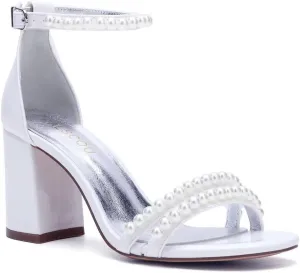 Pearl Heels Wedding Shoes for Bride Open Toe Wedding Sandals Block Heel Bridal Shoes