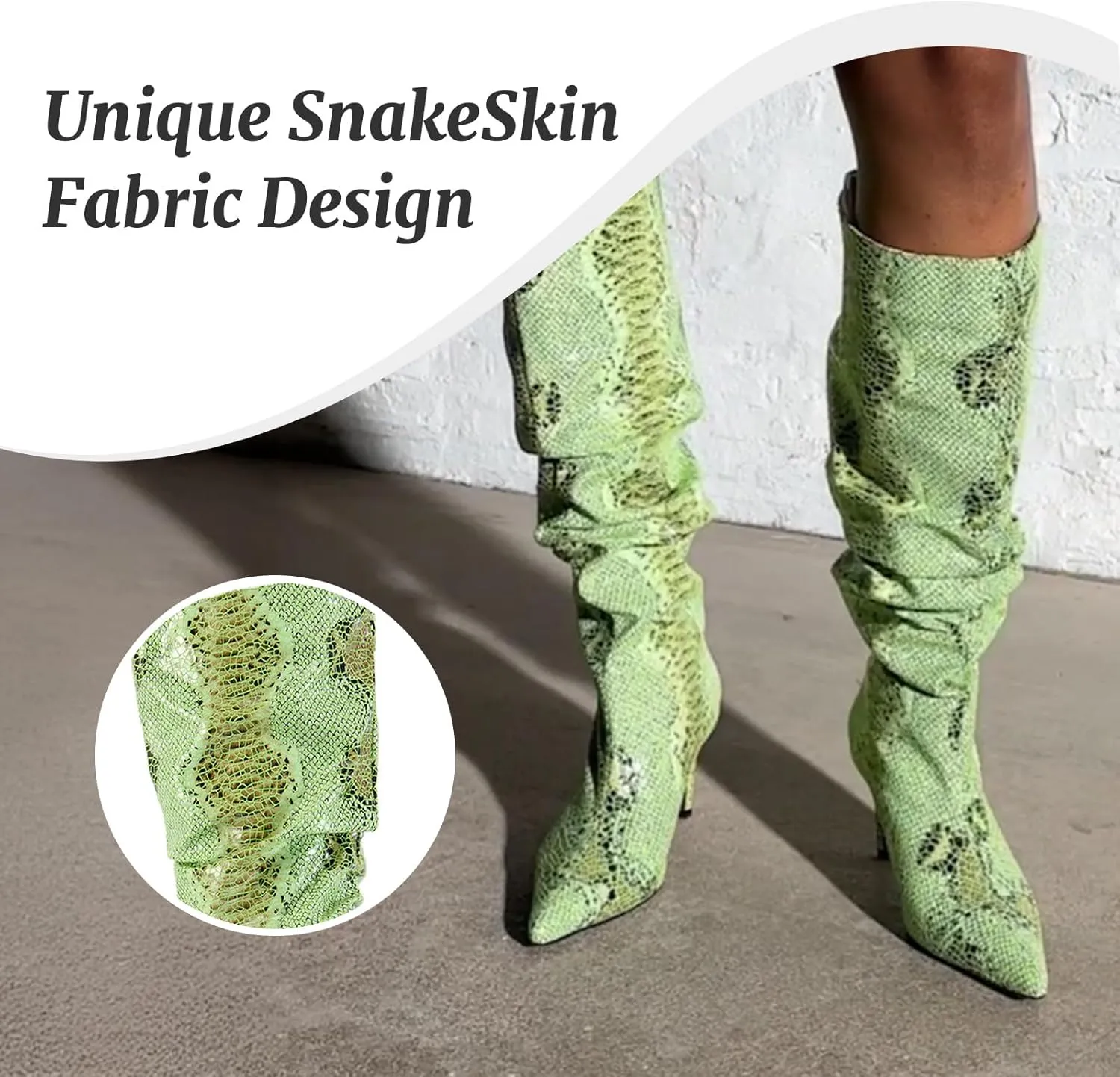 perixir Snakeskin Boots Knee High Boots Women Sexy Stunning and Stylish Exquisite Pointed Toe Fine High Heels Pleated