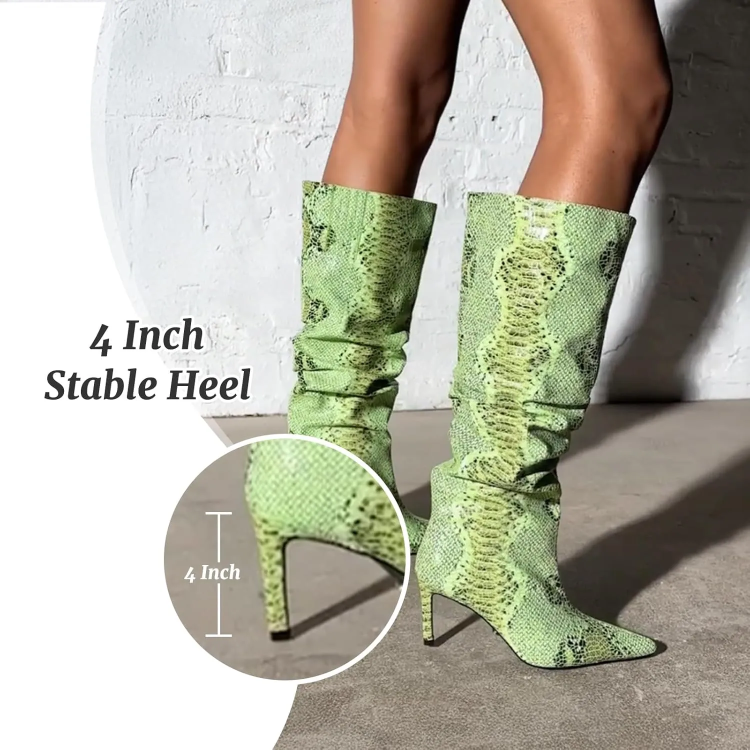 perixir Snakeskin Boots Knee High Boots Women Sexy Stunning and Stylish Exquisite Pointed Toe Fine High Heels Pleated