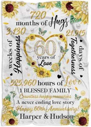 Personalized 60th Wedding Blanket Gifts for Parents, Happy Diamond Wedding Throw Blanket Gift for Couples Him Her, Romantic Marriage Gifts for Wife Husband on Valentine's Day Birthday
