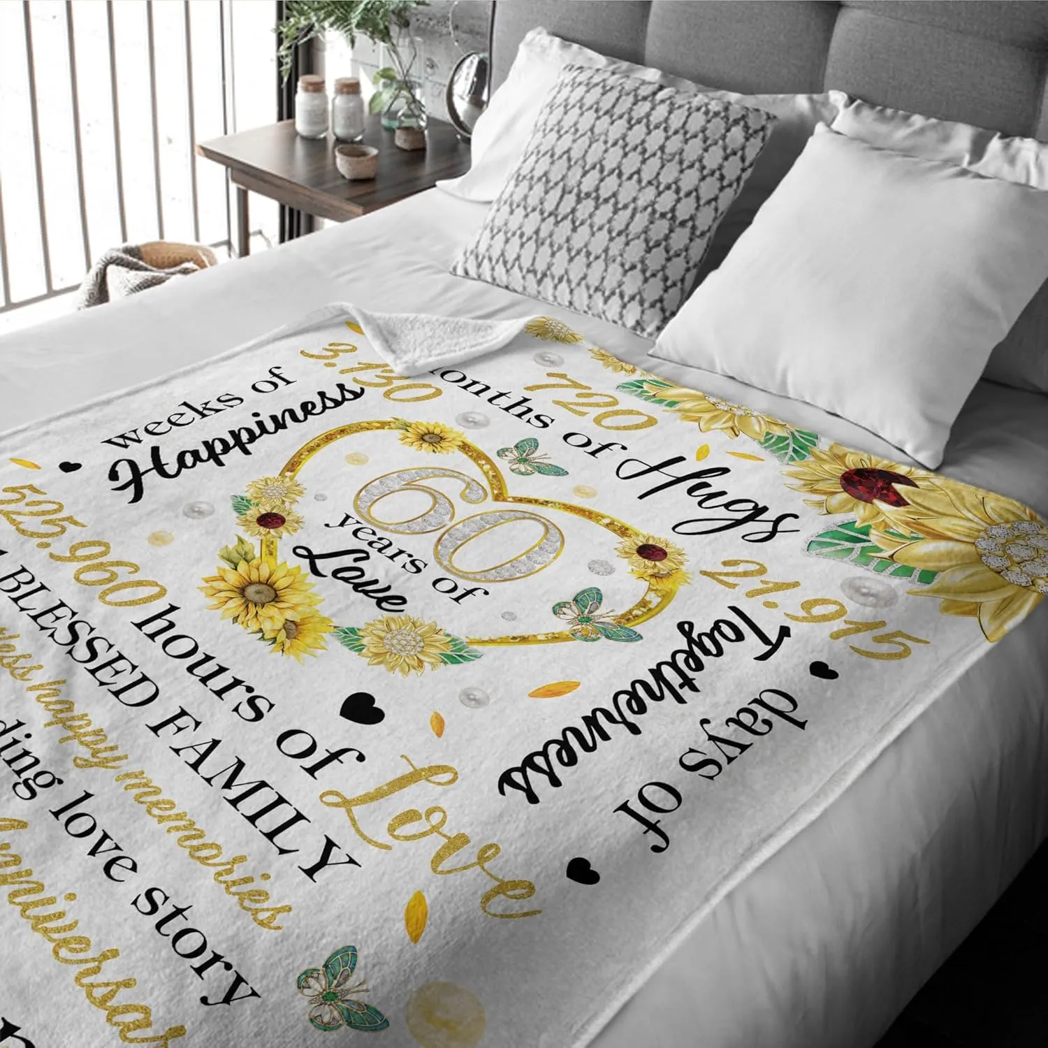 Personalized 60th Wedding Blanket Gifts for Parents, Happy Diamond Wedding Throw Blanket Gift for Couples Him Her, Romantic Marriage Gifts for Wife Husband on Valentine's Day Birthday