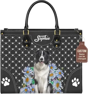 Personalized Border Collie Dog Handbags, Custom Name Dog Leather Bags, Purses, Shoulder Bag, Gift For Dog Mom Dog Lover