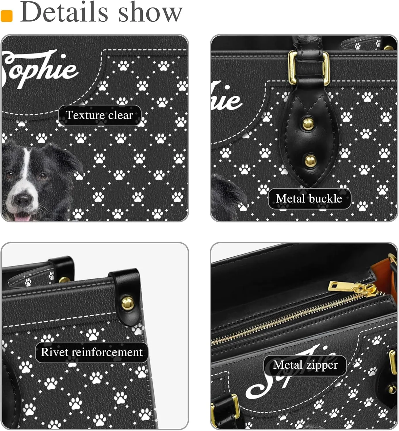 Personalized Border Collie Dog Handbags, Custom Name Dog Leather Bags, Purses, Shoulder Bag, Gift For Dog Mom Dog Lover