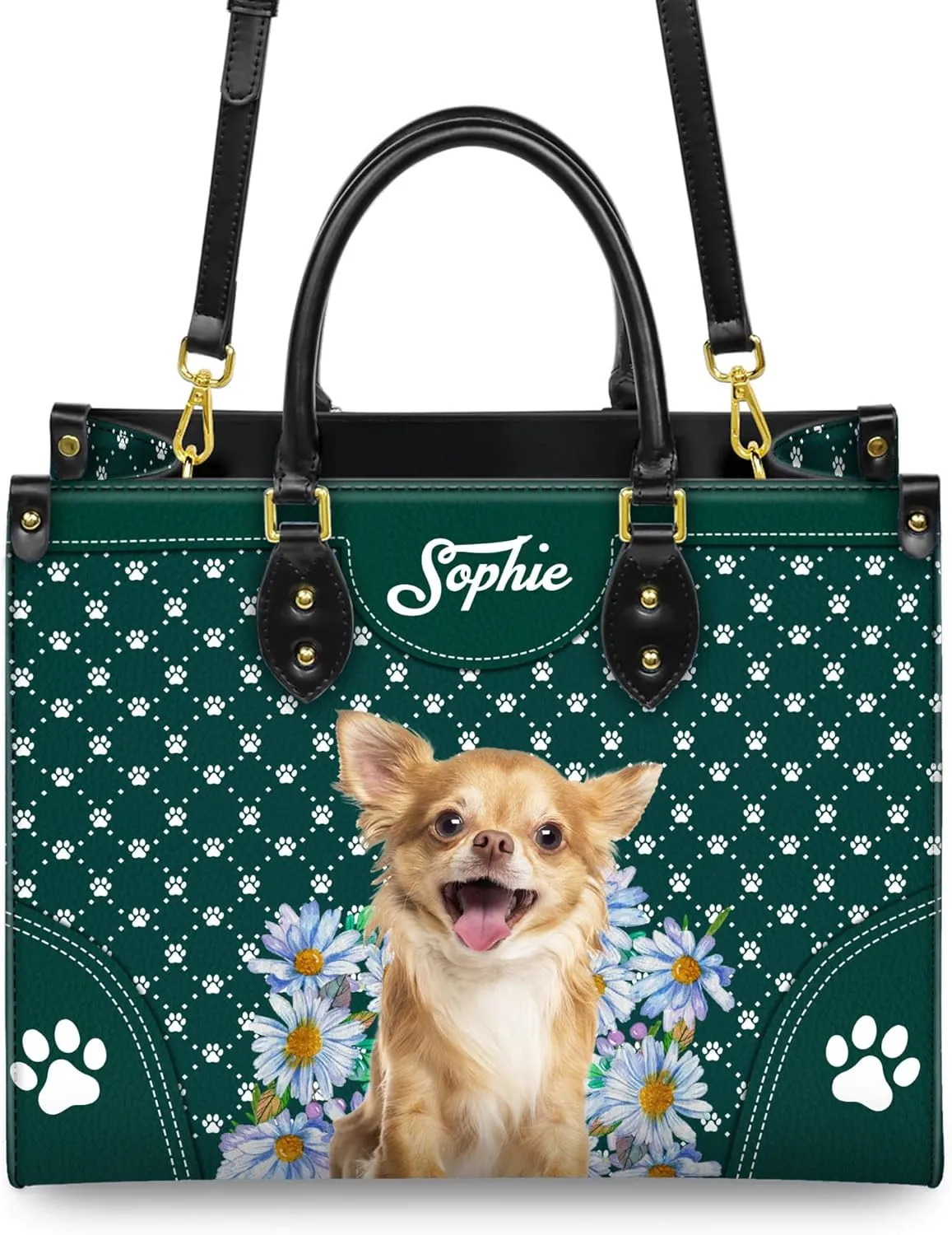 Personalized Chihuahua Dog Handbags, Custom Name Dog Leather Bags, Purses, Shoulder Bag, Gift For Dog Mom Dog Lover