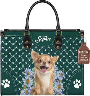 Personalized Chihuahua Dog Handbags, Custom Name Dog Leather Bags, Purses, Shoulder Bag, Gift For Dog Mom Dog Lover