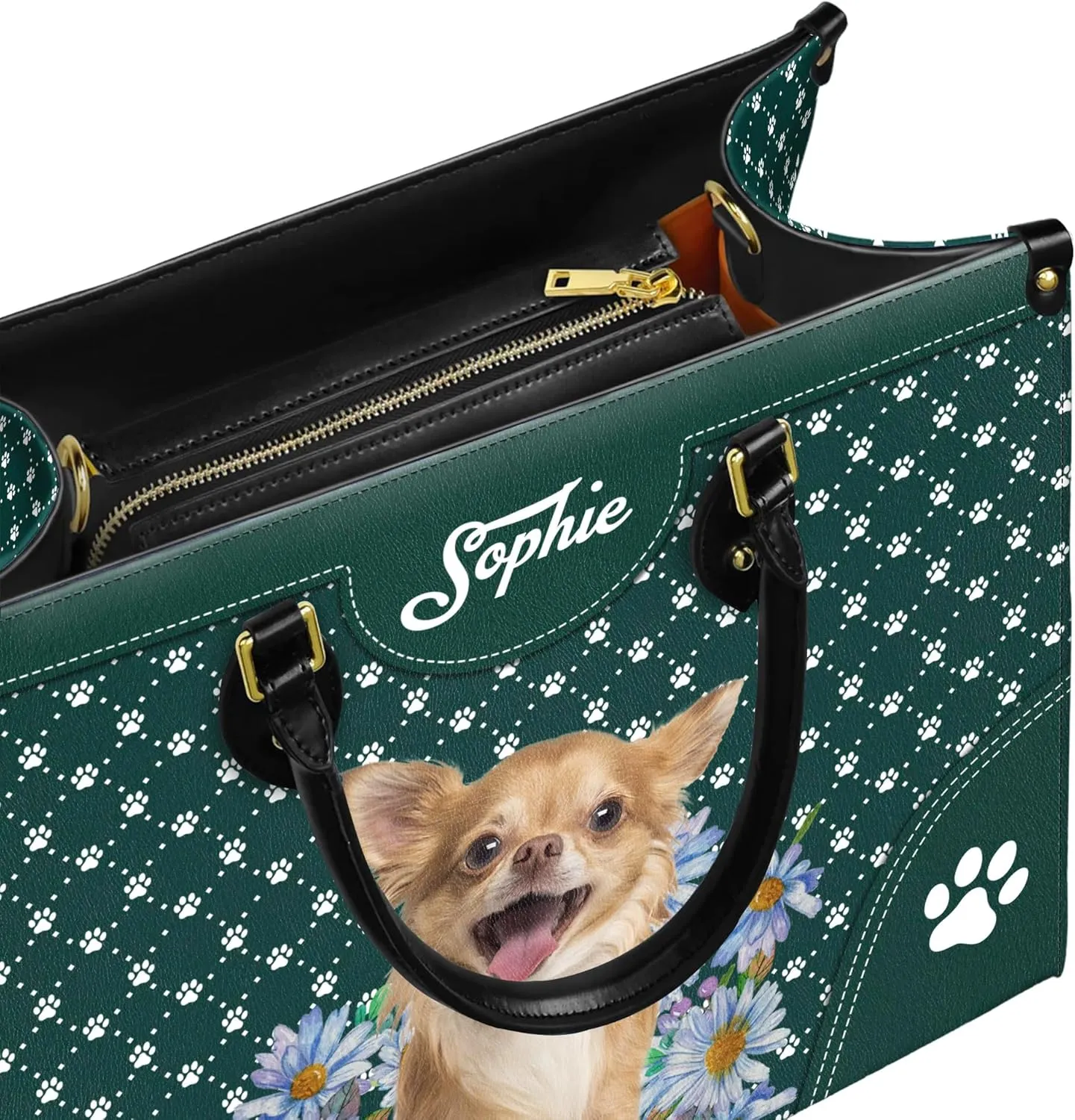 Personalized Chihuahua Dog Handbags, Custom Name Dog Leather Bags, Purses, Shoulder Bag, Gift For Dog Mom Dog Lover