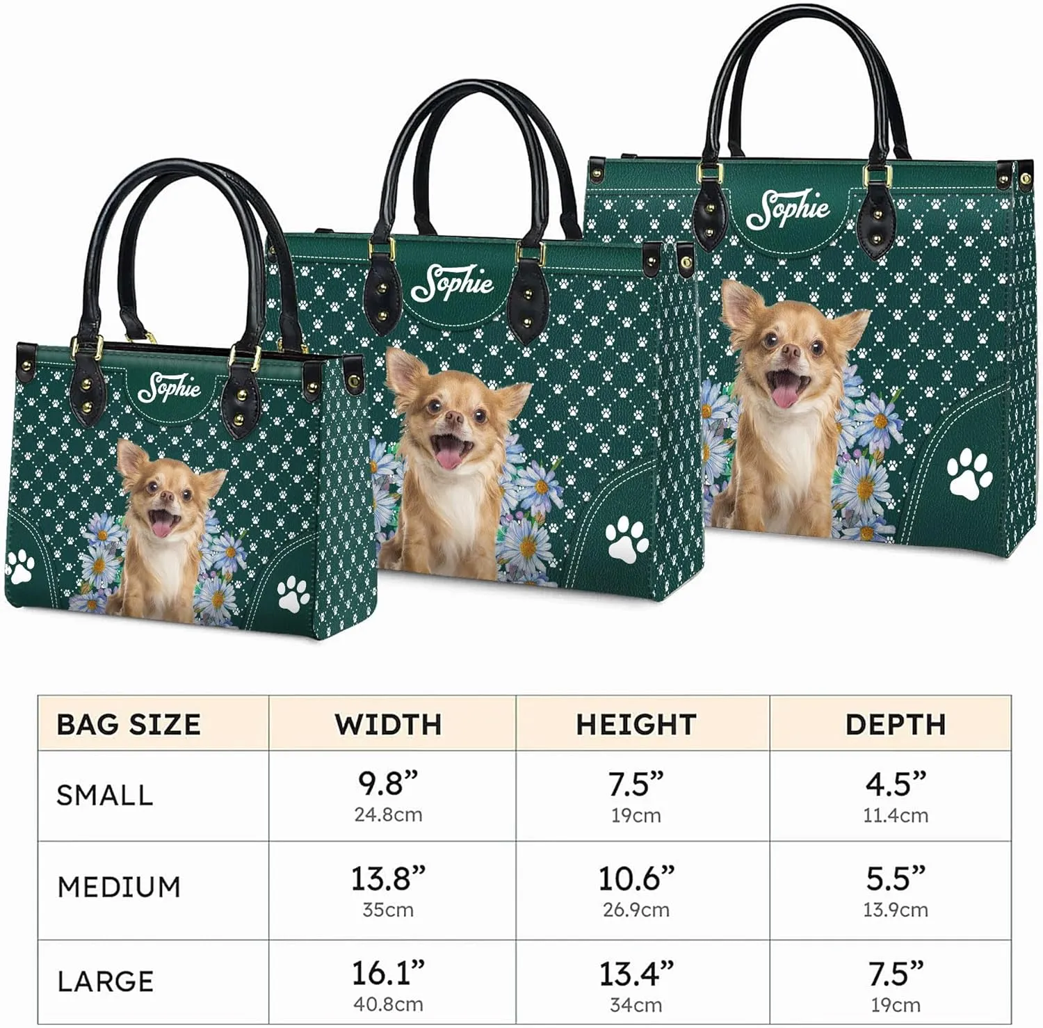 Personalized Chihuahua Dog Handbags, Custom Name Dog Leather Bags, Purses, Shoulder Bag, Gift For Dog Mom Dog Lover