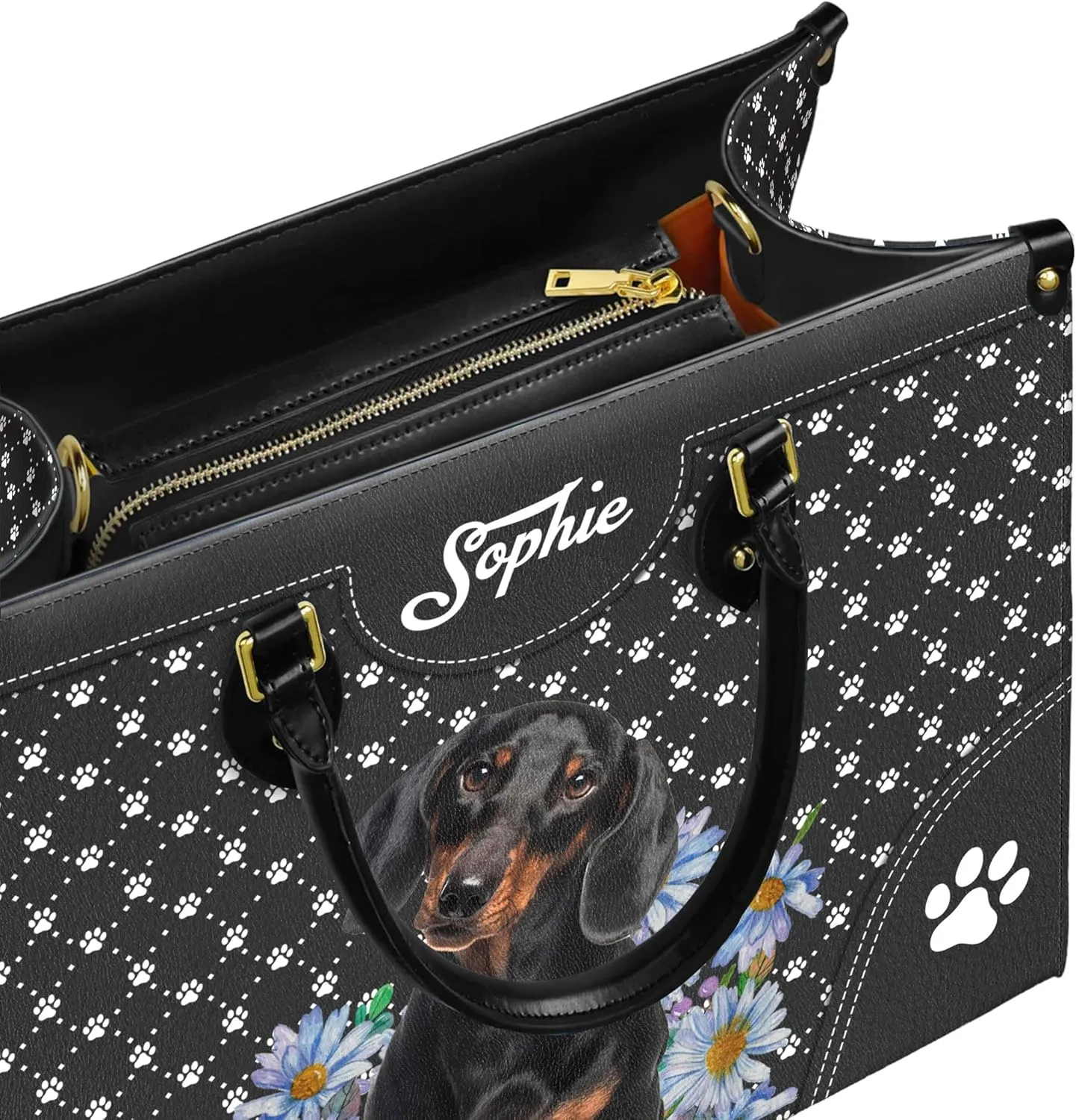 Personalized Dachshund Dog Handbags, Custom Name Dog Leather Bags, Purses, Shoulder Bag, Gift For Dog Mom Dog Lover