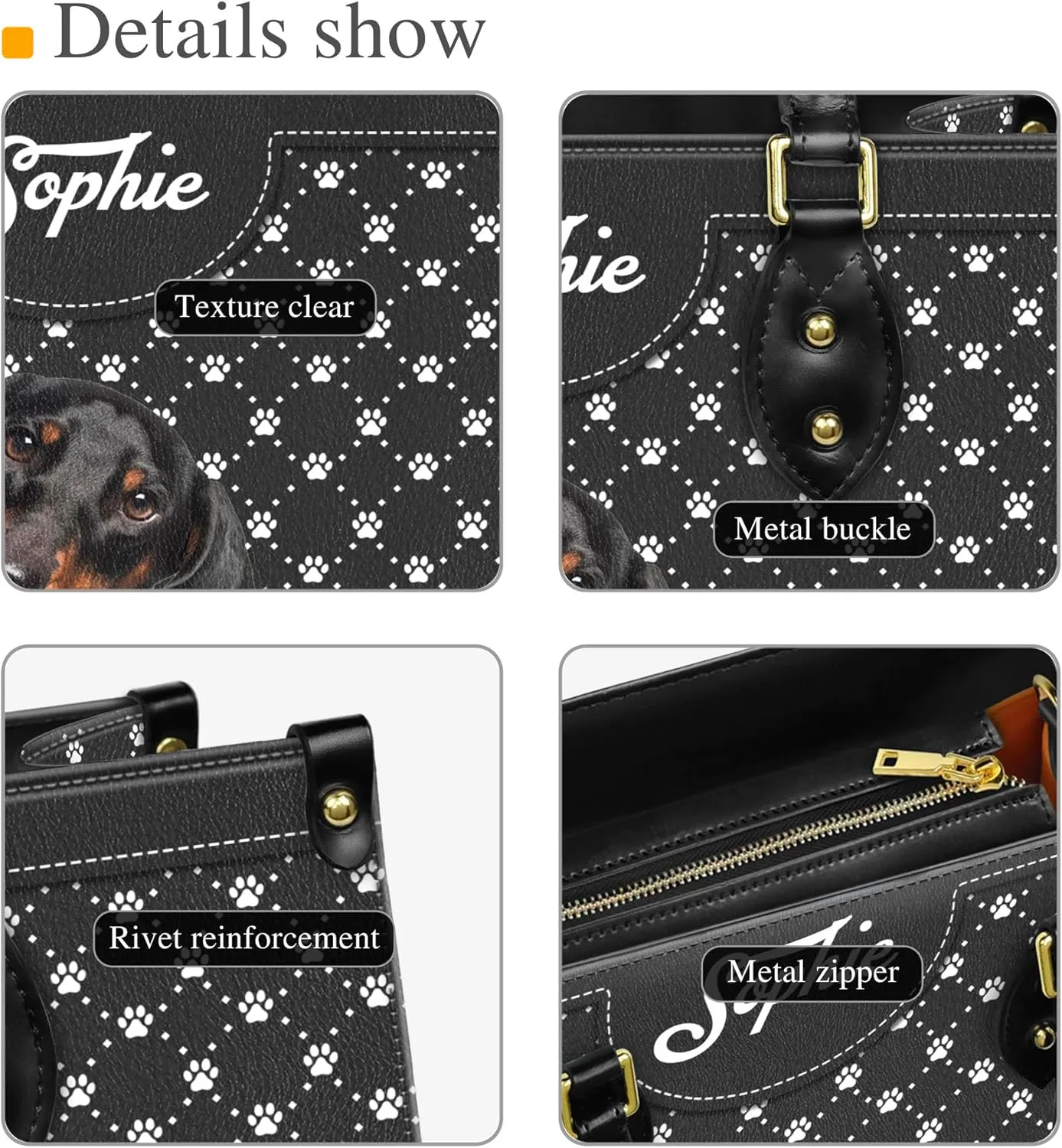 Personalized Dachshund Dog Handbags, Custom Name Dog Leather Bags, Purses, Shoulder Bag, Gift For Dog Mom Dog Lover