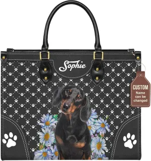 Personalized Dachshund Dog Handbags, Custom Name Dog Leather Bags, Purses, Shoulder Bag, Gift For Dog Mom Dog Lover