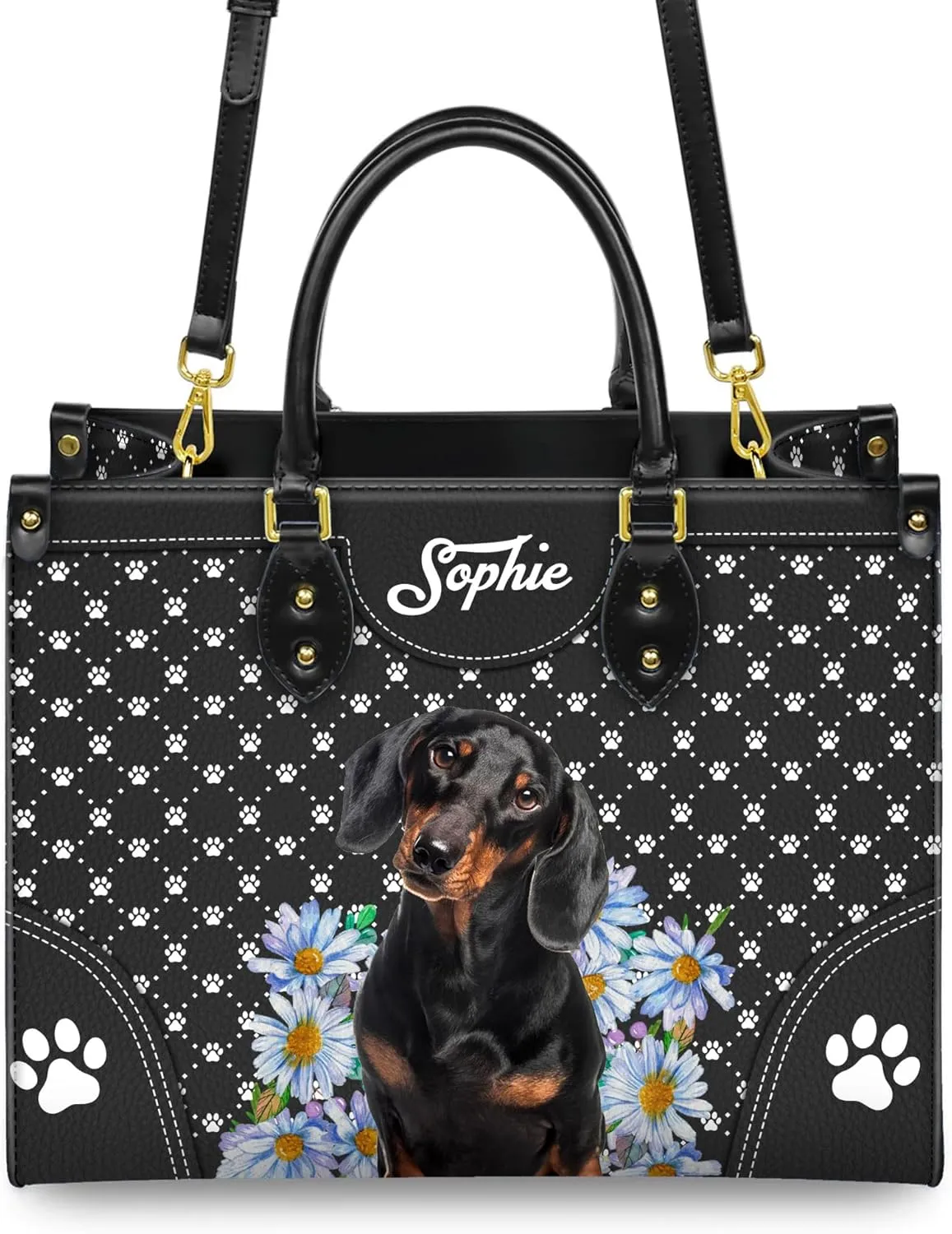 Personalized Dachshund Dog Handbags, Custom Name Dog Leather Bags, Purses, Shoulder Bag, Gift For Dog Mom Dog Lover