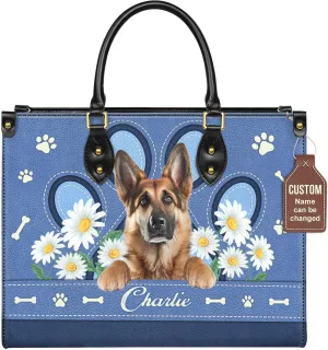 Personalized German Shepherd Dog Handbags, Custom Name Dog Leather Bags, Purses, Shoulder Bag, Gift For Dog Mom Dog Lover