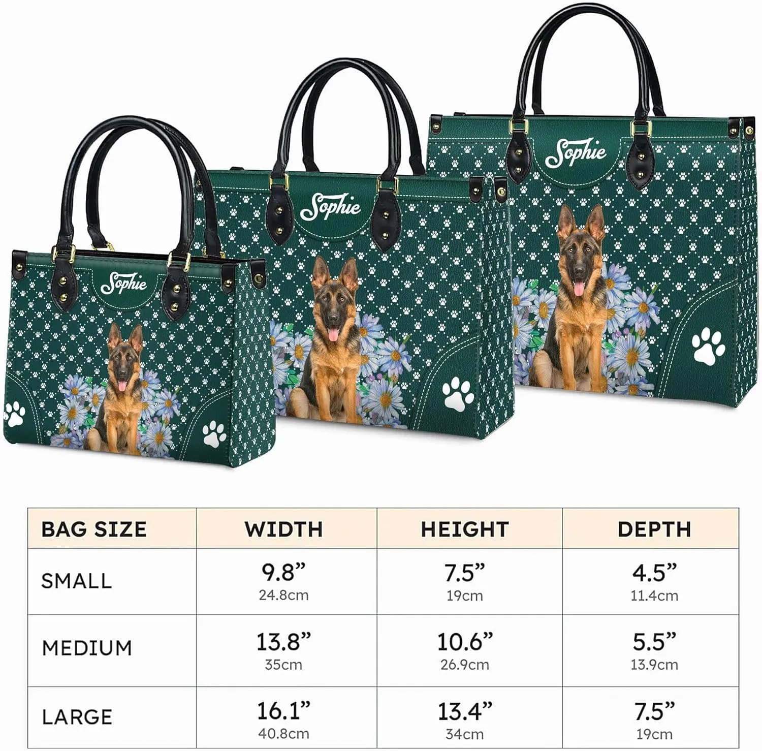 Personalized German Shepherd Dog Handbags, Custom Name Dog Leather Bags, Purses, Shoulder Bag, Gift For Dog Mom Dog Lover
