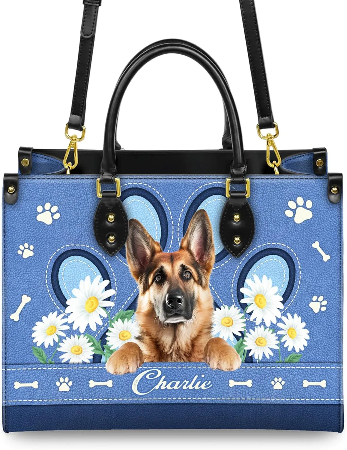 Personalized German Shepherd Dog Handbags, Custom Name Dog Leather Bags, Purses, Shoulder Bag, Gift For Dog Mom Dog Lover