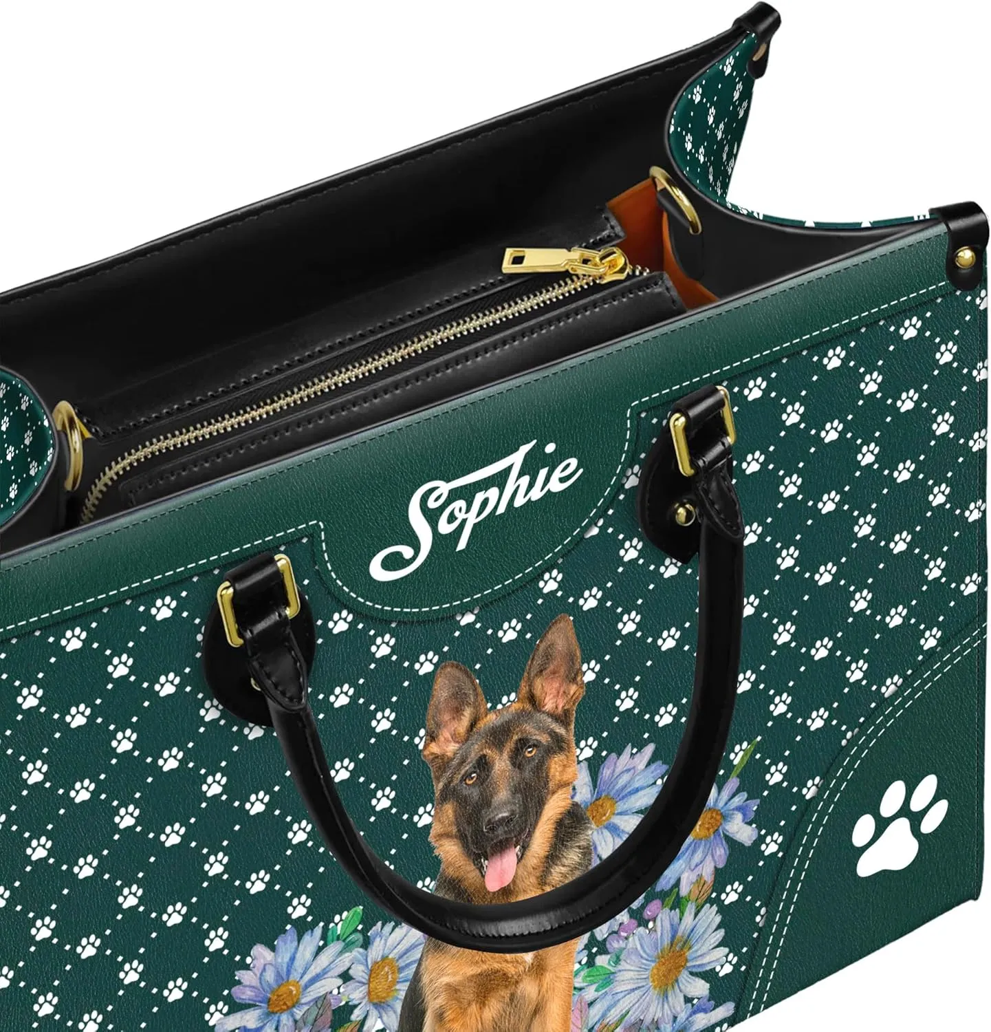 Personalized German Shepherd Dog Handbags, Custom Name Dog Leather Bags, Purses, Shoulder Bag, Gift For Dog Mom Dog Lover