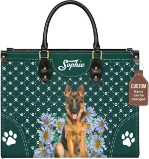 Personalized German Shepherd Dog Handbags, Custom Name Dog Leather Bags, Purses, Shoulder Bag, Gift For Dog Mom Dog Lover