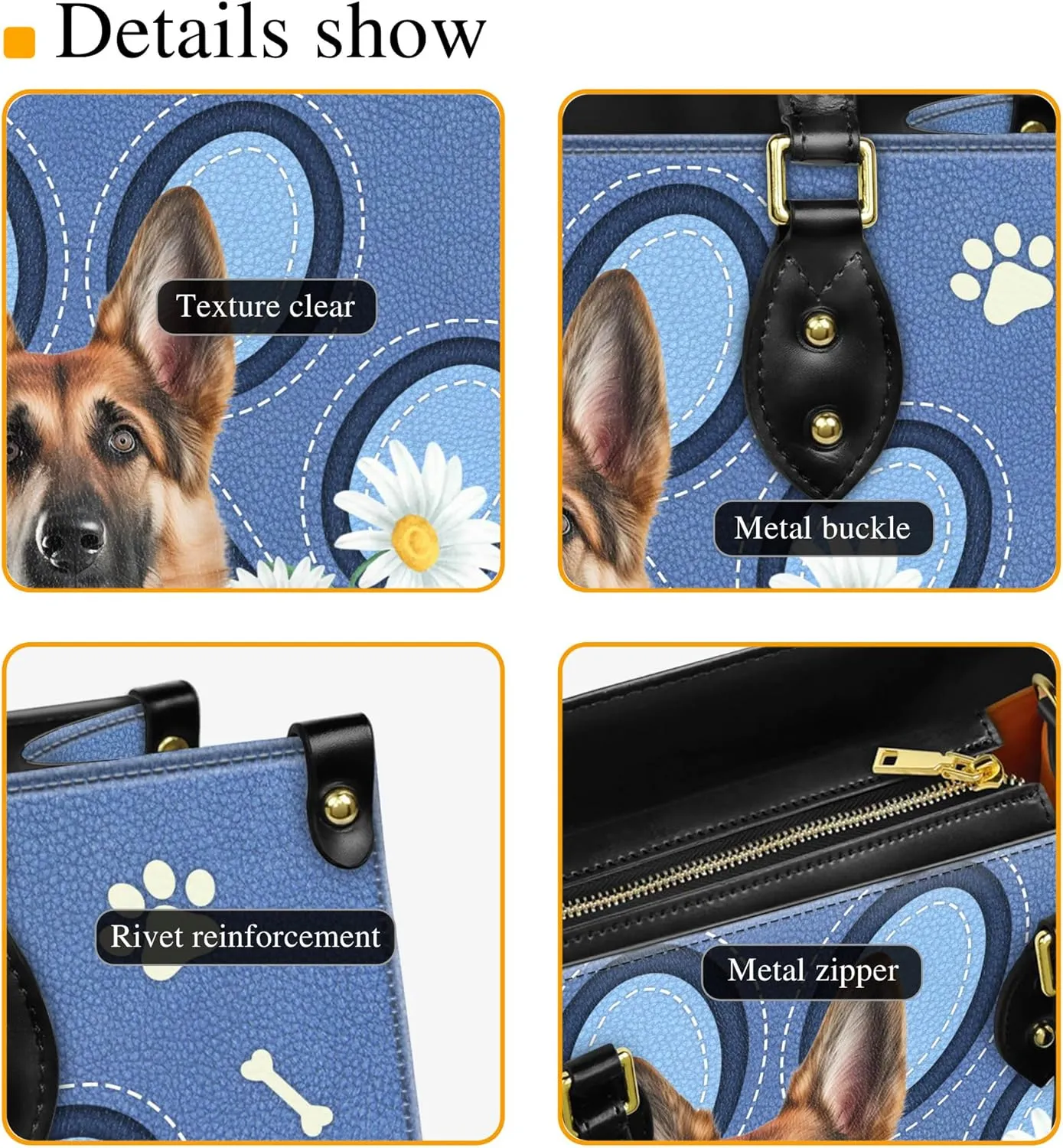 Personalized German Shepherd Dog Handbags, Custom Name Dog Leather Bags, Purses, Shoulder Bag, Gift For Dog Mom Dog Lover