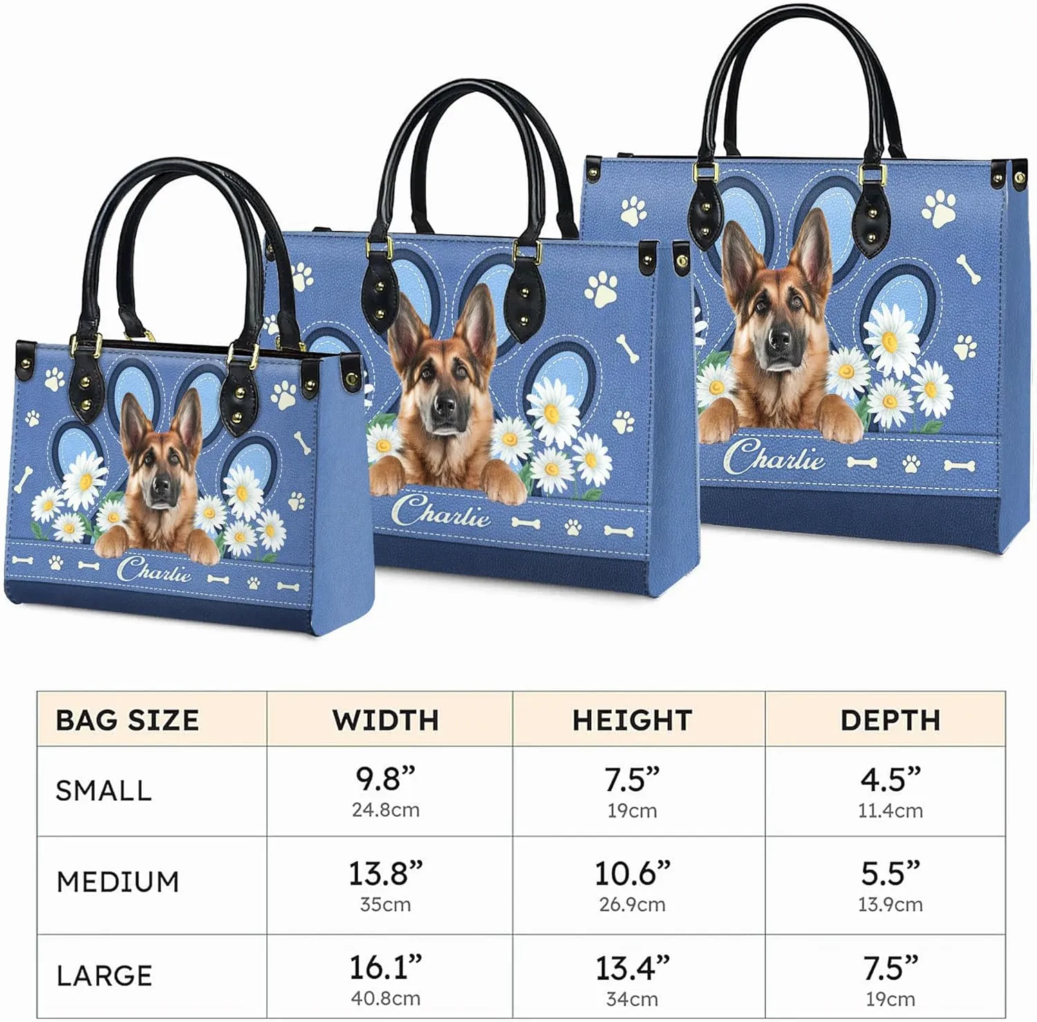 Personalized German Shepherd Dog Handbags, Custom Name Dog Leather Bags, Purses, Shoulder Bag, Gift For Dog Mom Dog Lover