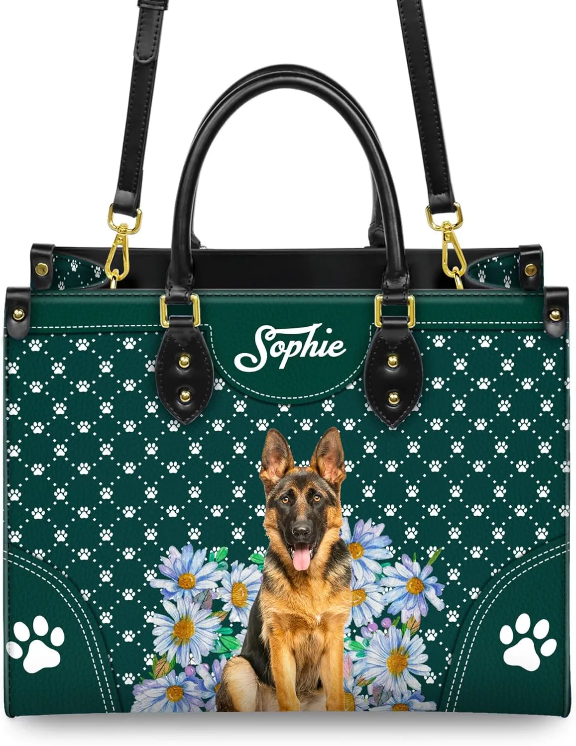 Personalized German Shepherd Dog Handbags, Custom Name Dog Leather Bags, Purses, Shoulder Bag, Gift For Dog Mom Dog Lover