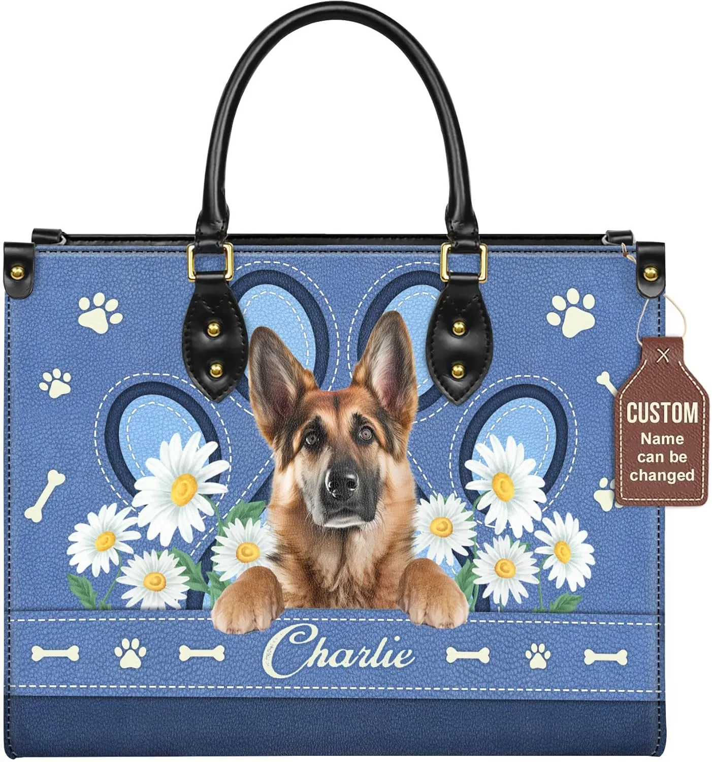 Personalized German Shepherd Dog Handbags, Custom Name Dog Leather Bags, Purses, Shoulder Bag, Gift For Dog Mom Dog Lover