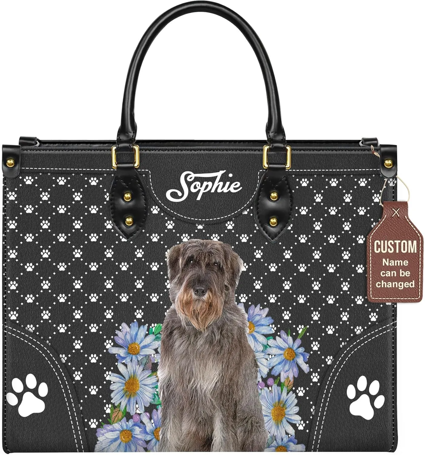 Personalized Giant Schnauzer Dog Handbags, Custom Name Dog Leather Bags, Purses, Shoulder Bag, Gift For Dog Mom Dog Lover