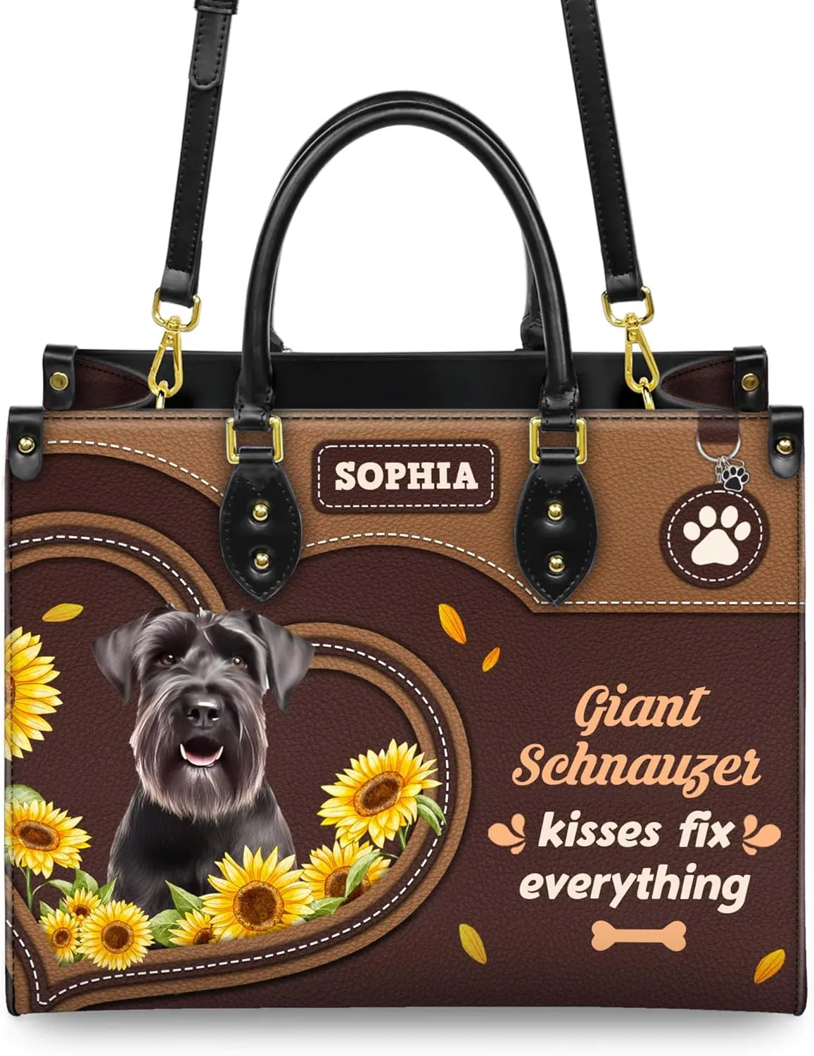 Personalized Giant Schnauzer Dog Handbags, Custom Name Dog Leather Bags, Purses, Shoulder Bag, Gift For Dog Mom Dog Lover
