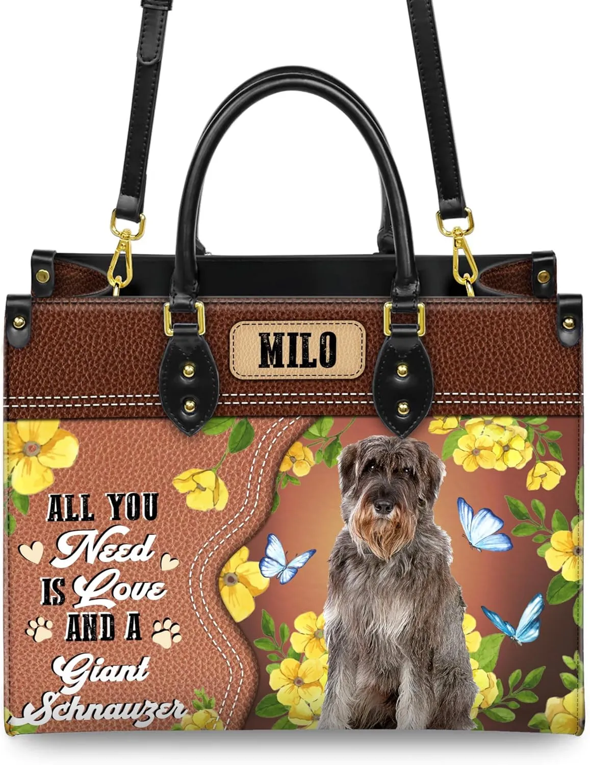 Personalized Giant Schnauzer Dog Handbags, Custom Name Dog Leather Bags, Purses, Shoulder Bag, Gift For Dog Mom Dog Lover