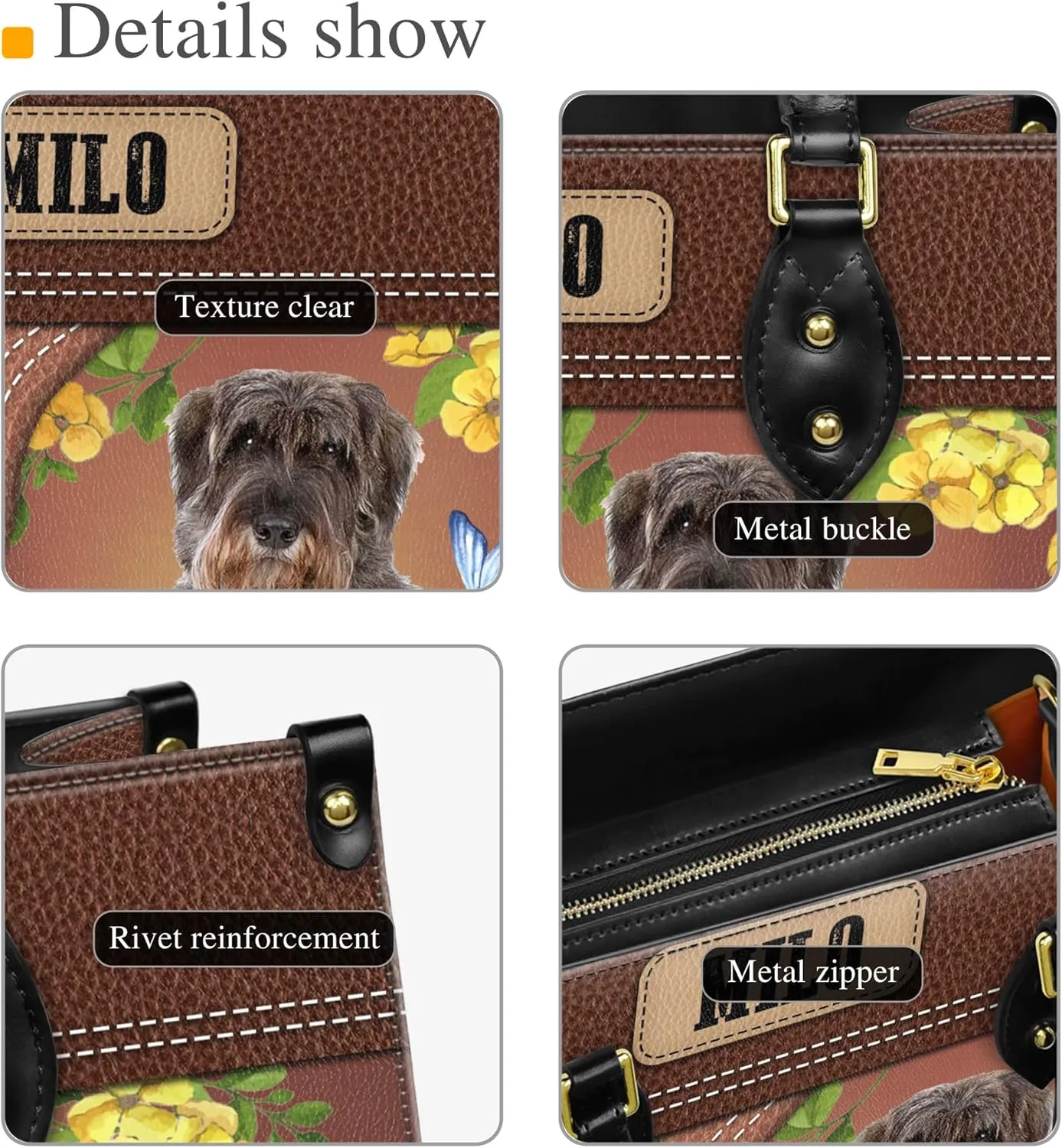 Personalized Giant Schnauzer Dog Handbags, Custom Name Dog Leather Bags, Purses, Shoulder Bag, Gift For Dog Mom Dog Lover
