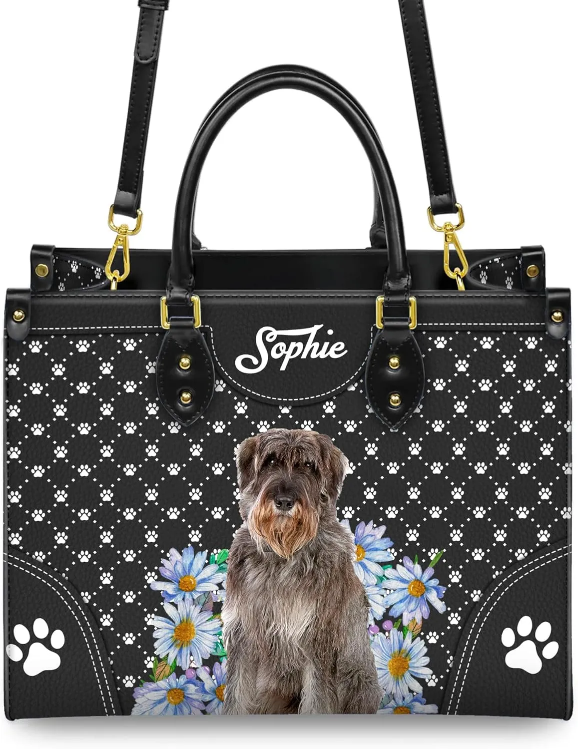 Personalized Giant Schnauzer Dog Handbags, Custom Name Dog Leather Bags, Purses, Shoulder Bag, Gift For Dog Mom Dog Lover