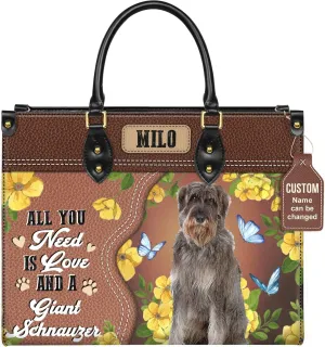 Personalized Giant Schnauzer Dog Handbags, Custom Name Dog Leather Bags, Purses, Shoulder Bag, Gift For Dog Mom Dog Lover
