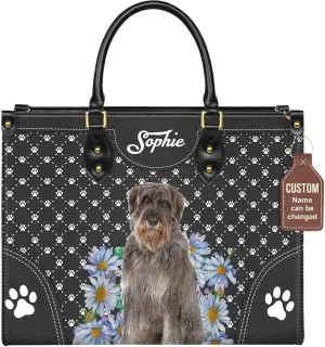 Personalized Giant Schnauzer Dog Handbags, Custom Name Dog Leather Bags, Purses, Shoulder Bag, Gift For Dog Mom Dog Lover