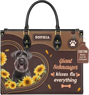 Personalized Giant Schnauzer Dog Handbags, Custom Name Dog Leather Bags, Purses, Shoulder Bag, Gift For Dog Mom Dog Lover
