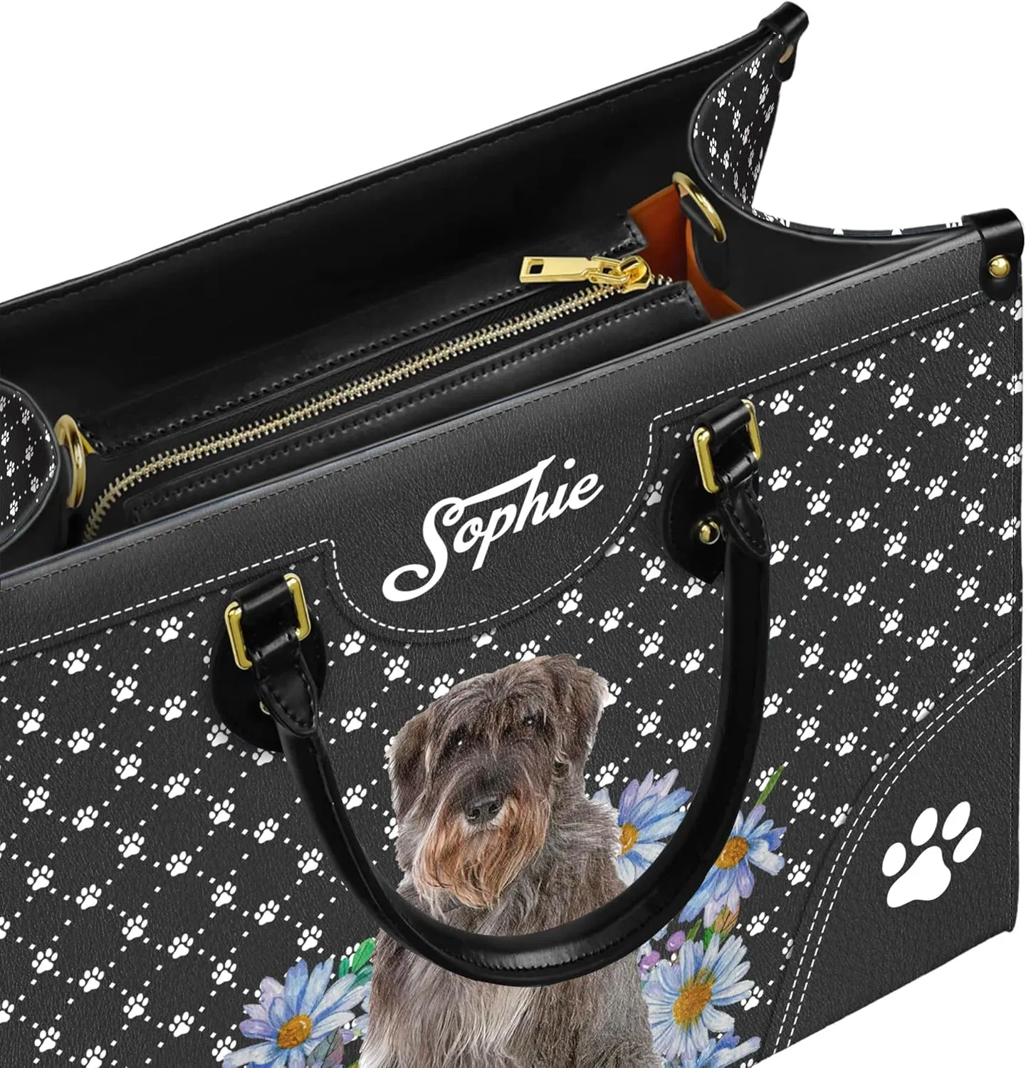 Personalized Giant Schnauzer Dog Handbags, Custom Name Dog Leather Bags, Purses, Shoulder Bag, Gift For Dog Mom Dog Lover