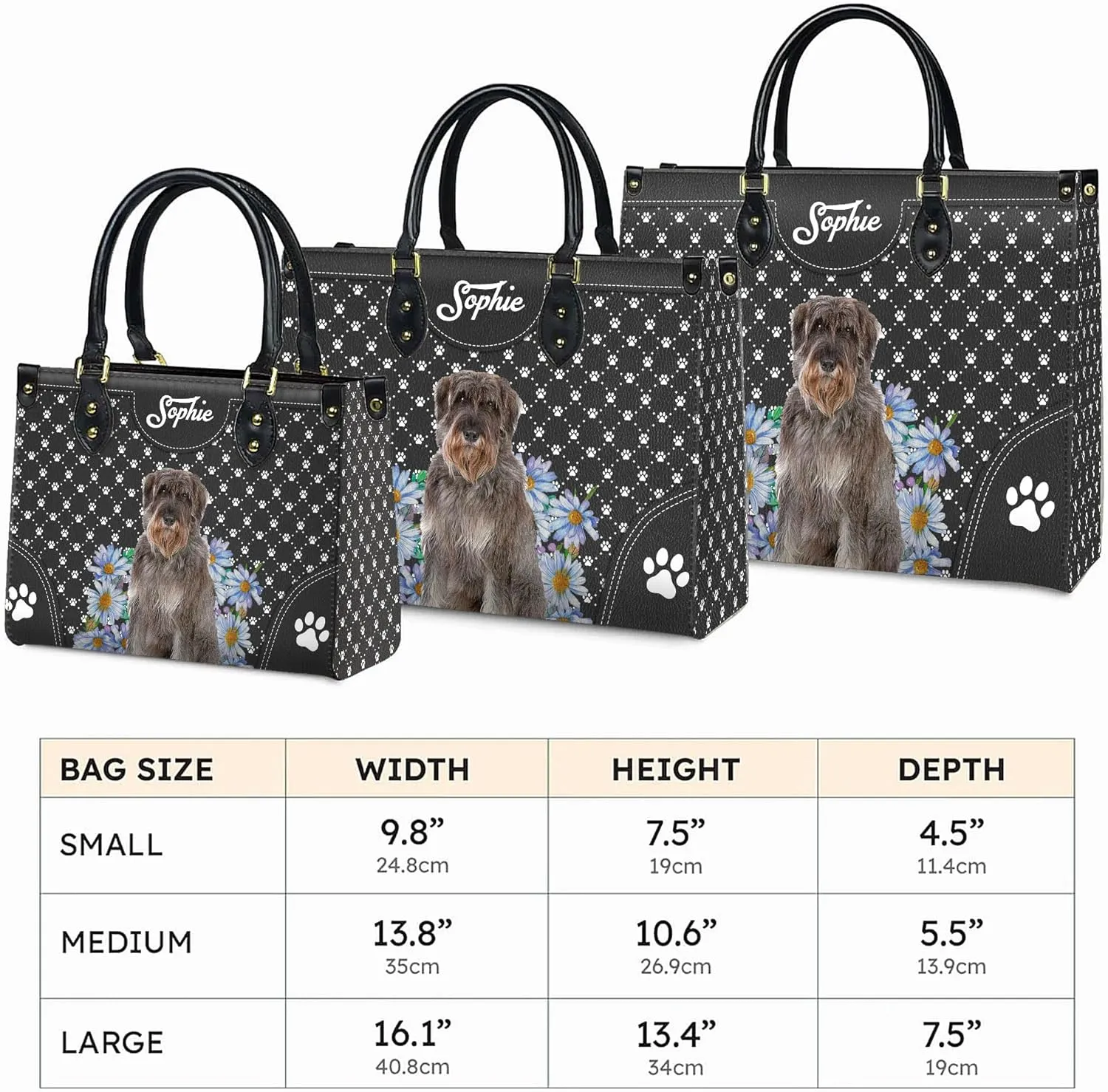Personalized Giant Schnauzer Dog Handbags, Custom Name Dog Leather Bags, Purses, Shoulder Bag, Gift For Dog Mom Dog Lover