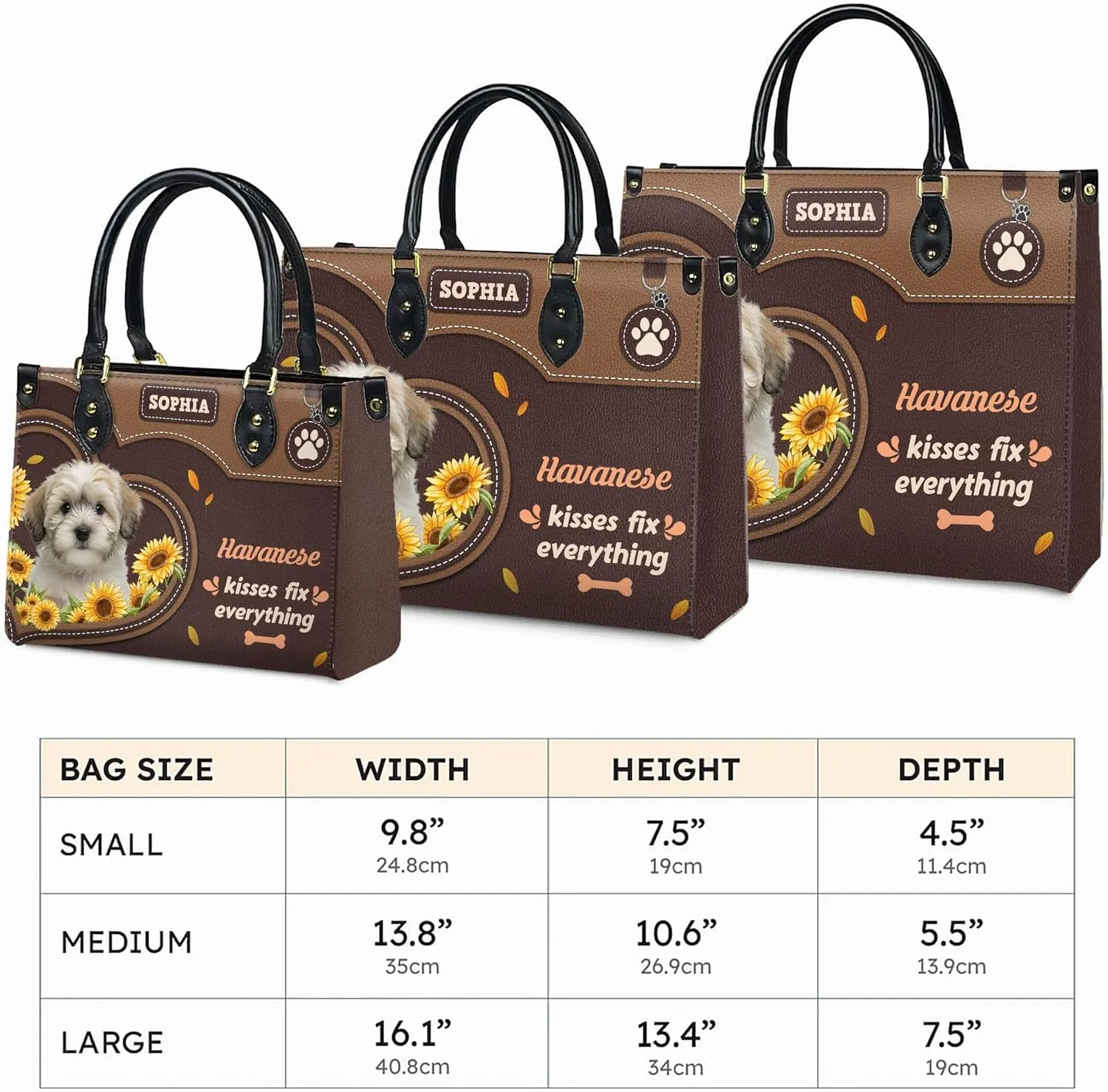 Personalized Havanese Dog Handbags, Custom Name Dog Leather Bags, Purses, Shoulder Bag, Gift For Dog Mom Dog Lover