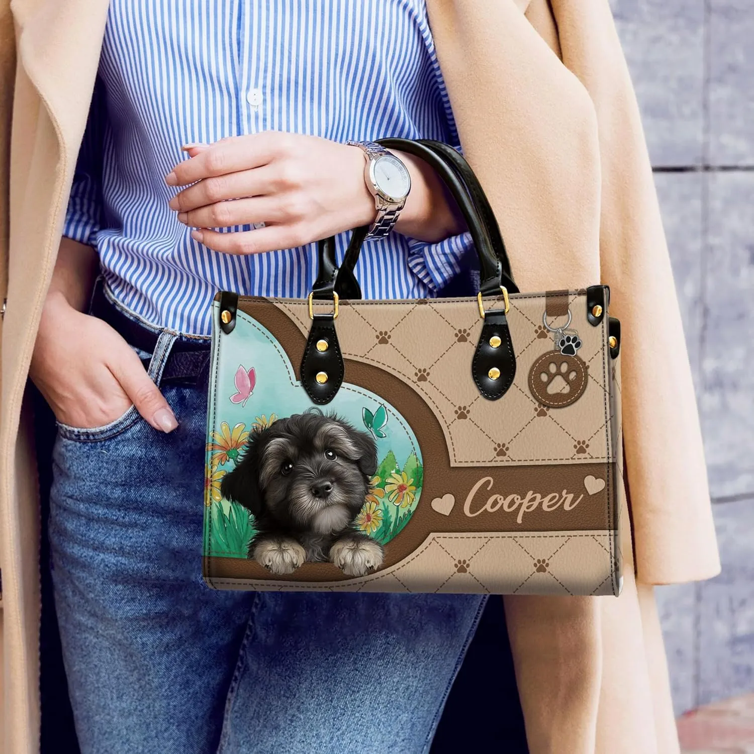 Personalized Havanese Dog Handbags, Custom Name Dog Leather Bags, Purses, Shoulder Bag, Gift For Dog Mom Dog Lover