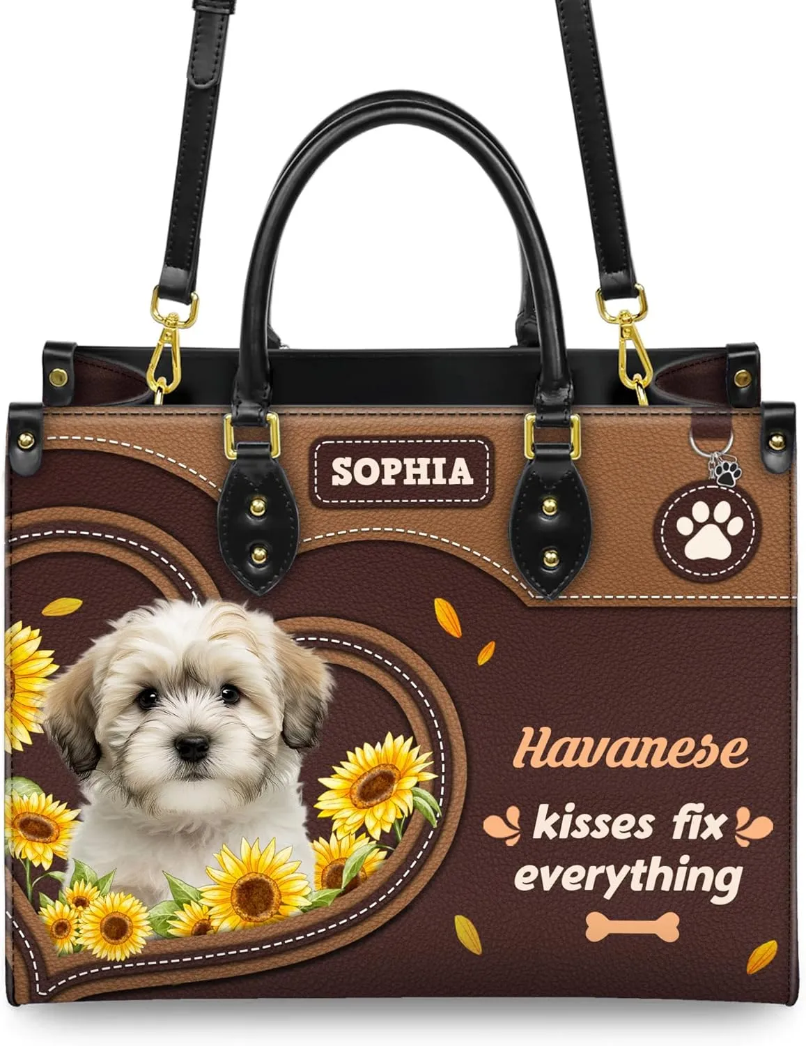 Personalized Havanese Dog Handbags, Custom Name Dog Leather Bags, Purses, Shoulder Bag, Gift For Dog Mom Dog Lover