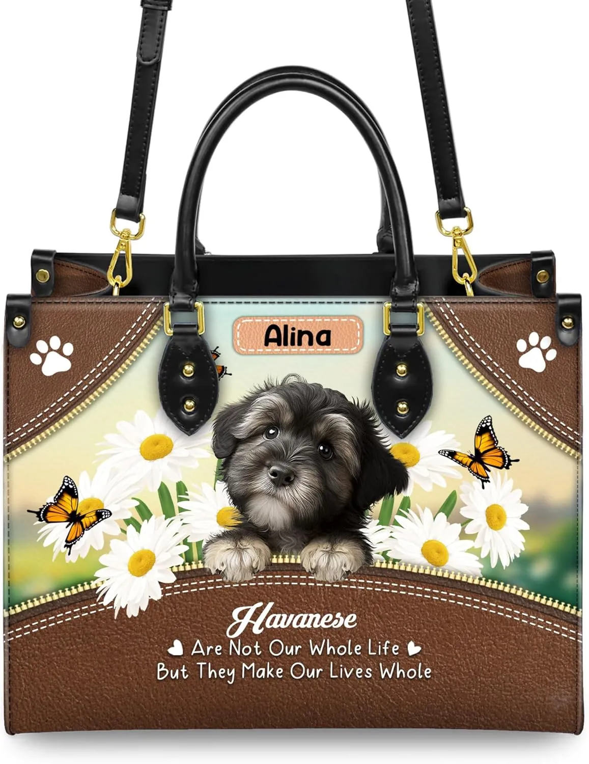 Personalized Havanese Dog Handbags, Custom Name Dog Leather Bags, Purses, Shoulder Bag, Gift For Dog Mom Dog Lover