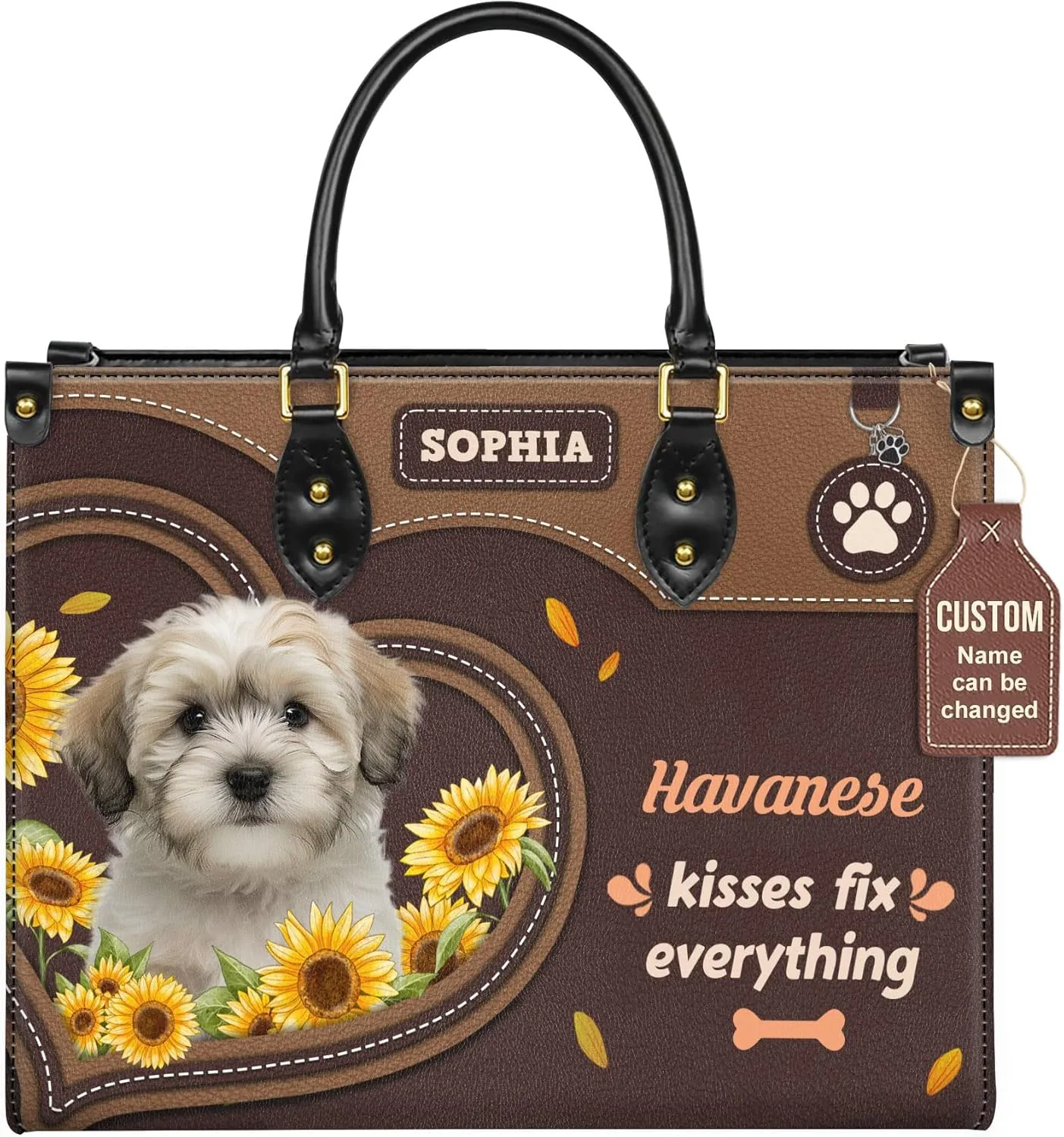 Personalized Havanese Dog Handbags, Custom Name Dog Leather Bags, Purses, Shoulder Bag, Gift For Dog Mom Dog Lover