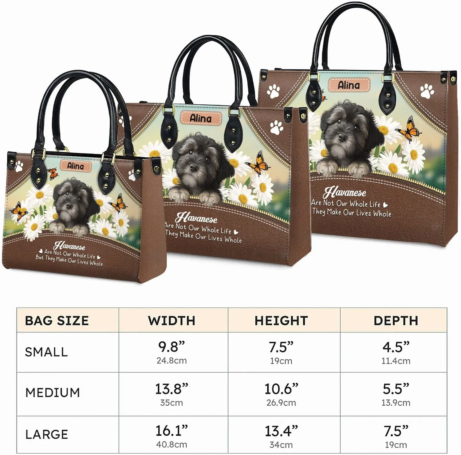 Personalized Havanese Dog Handbags, Custom Name Dog Leather Bags, Purses, Shoulder Bag, Gift For Dog Mom Dog Lover