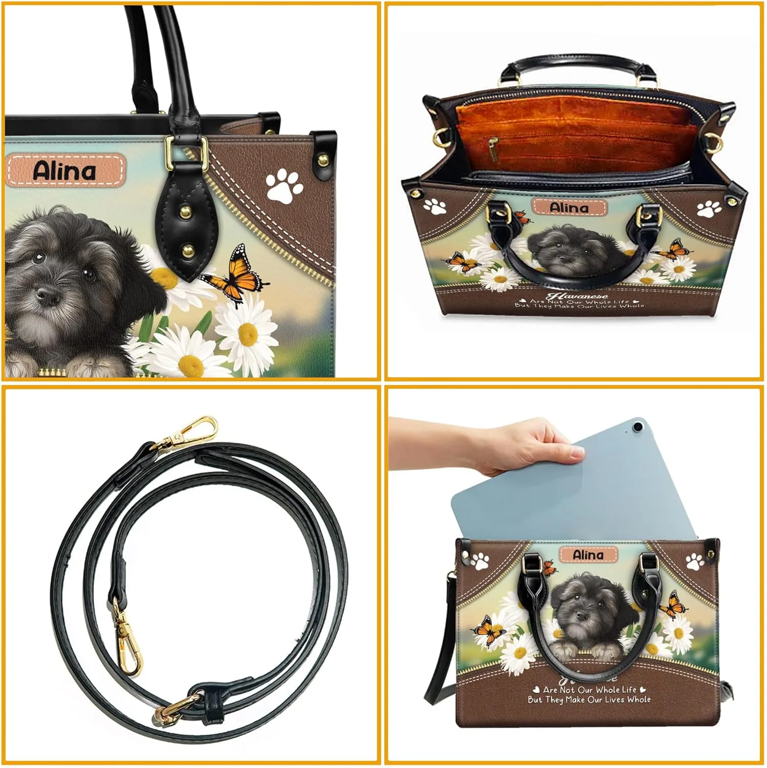 Personalized Havanese Dog Handbags, Custom Name Dog Leather Bags, Purses, Shoulder Bag, Gift For Dog Mom Dog Lover