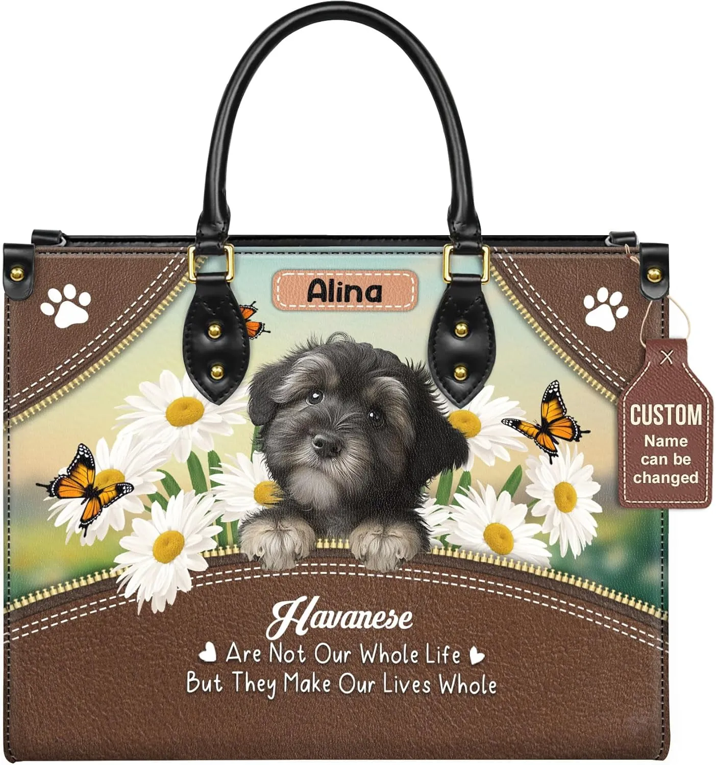 Personalized Havanese Dog Handbags, Custom Name Dog Leather Bags, Purses, Shoulder Bag, Gift For Dog Mom Dog Lover