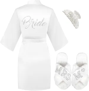 Personalized Initial Wedding Bride Slippers, Bride to Be Gifts, Bridal Shower Gifts, Wedding Bride Robe Hair Clip