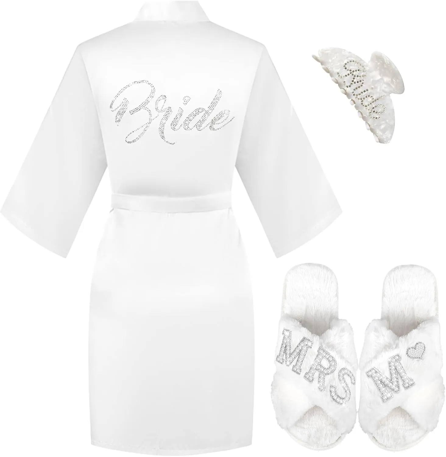Personalized Initial Wedding Bride Slippers, Bride to Be Gifts, Bridal Shower Gifts, Wedding Bride Robe Hair Clip