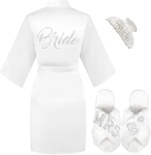 Personalized Initial Wedding Bride Slippers, Bride to Be Gifts, Bridal Shower Gifts, Wedding Bride Robe Hair Clip