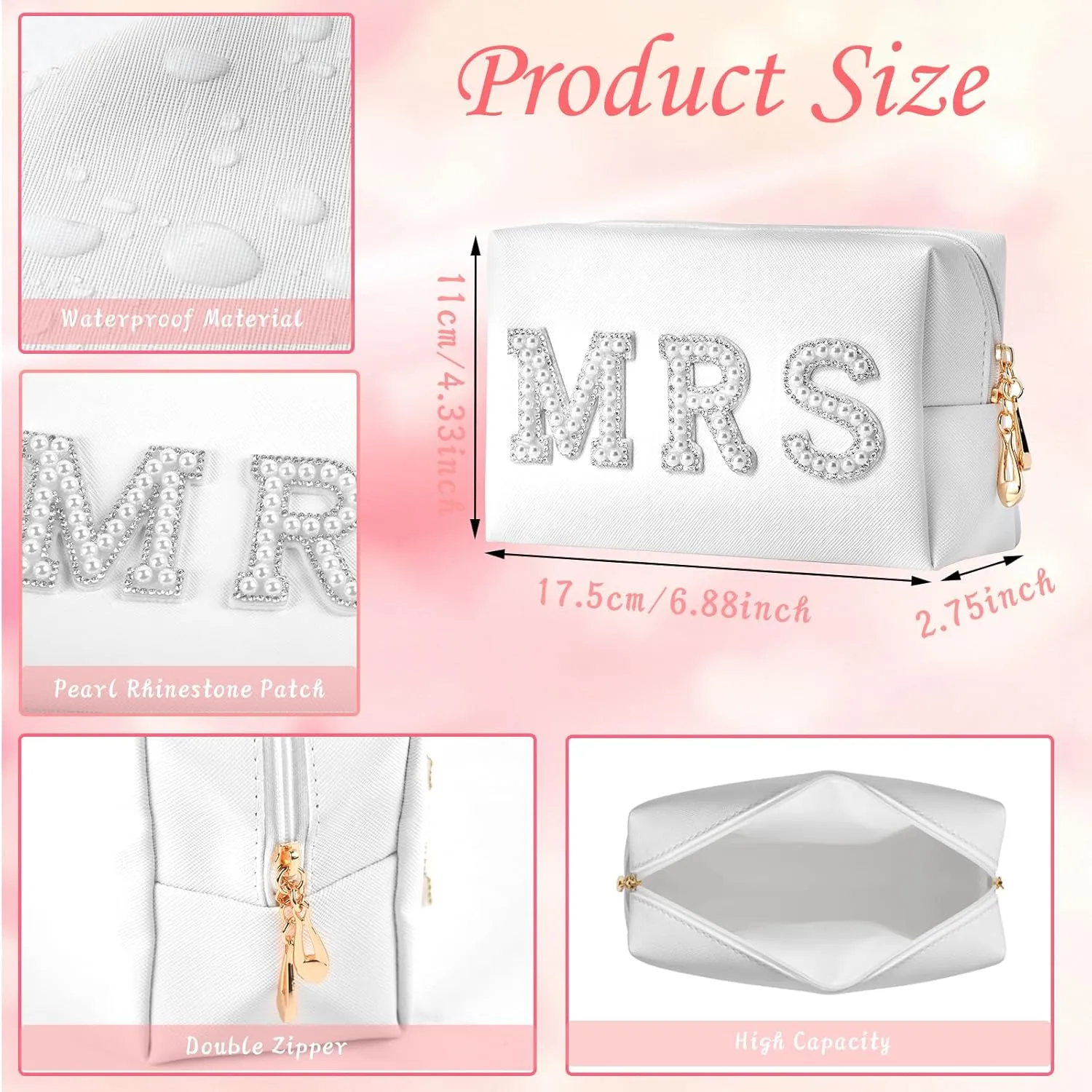 Personalized Initial Wedding Bride Slippers Robe Cosmetic Bag, Bride to Be Gift, Bridal Shower Gift, MRS Makeup Bag