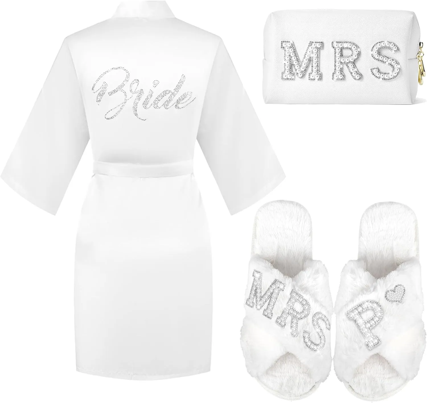 Personalized Initial Wedding Bride Slippers Robe Cosmetic Bag, Bride to Be Gift, Bridal Shower Gift, MRS Makeup Bag